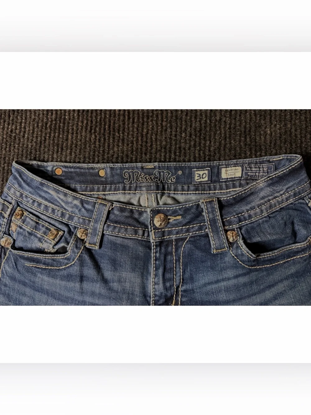Miss Me Jeans 30 Signature Boot Rhinestone Sequin Wings